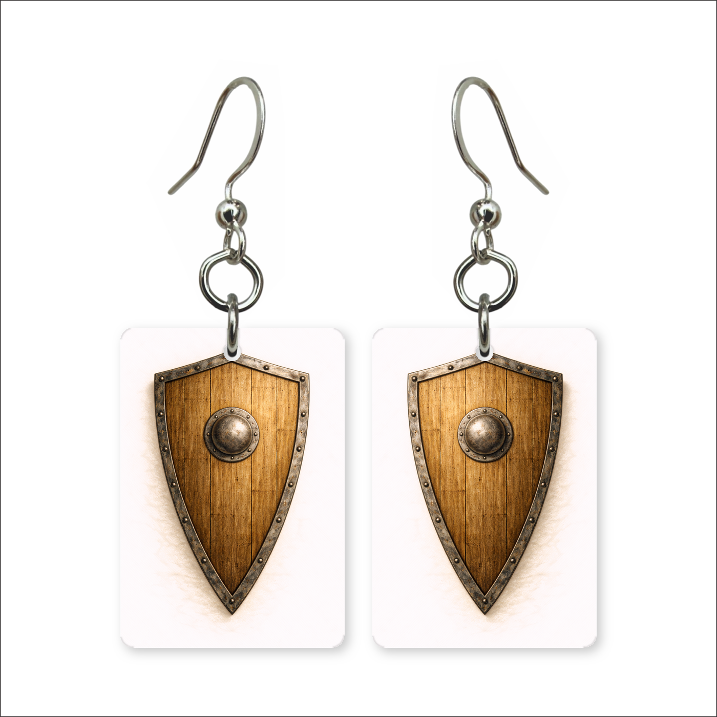 Wooden Shield Earrings