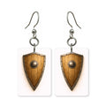Wooden shield earrings — Celtic banded wooden shield, cut-paper art, made in USA