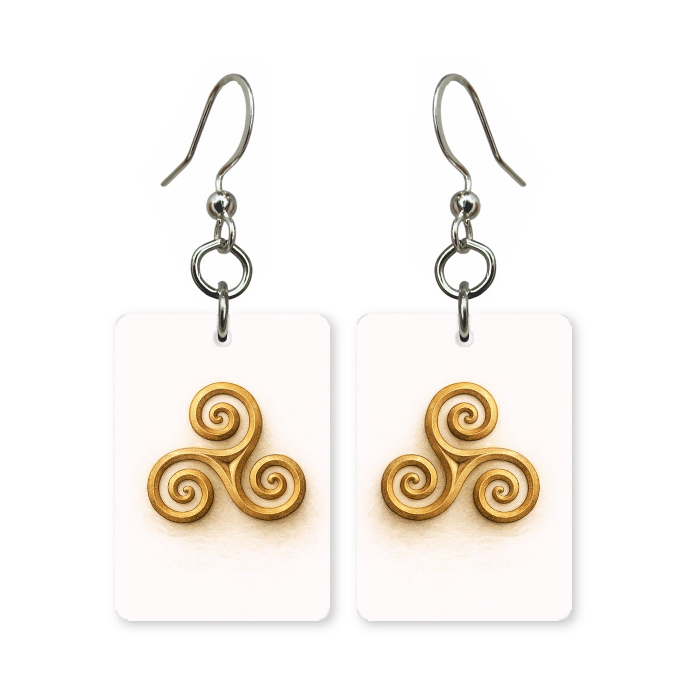 Celtic triskele earrings — three-armed Celtic spiral, cut-paper art, made in USA