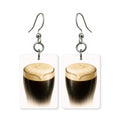 Irish stout earrings — pint of stout with settled head, cut-paper art, made in USA