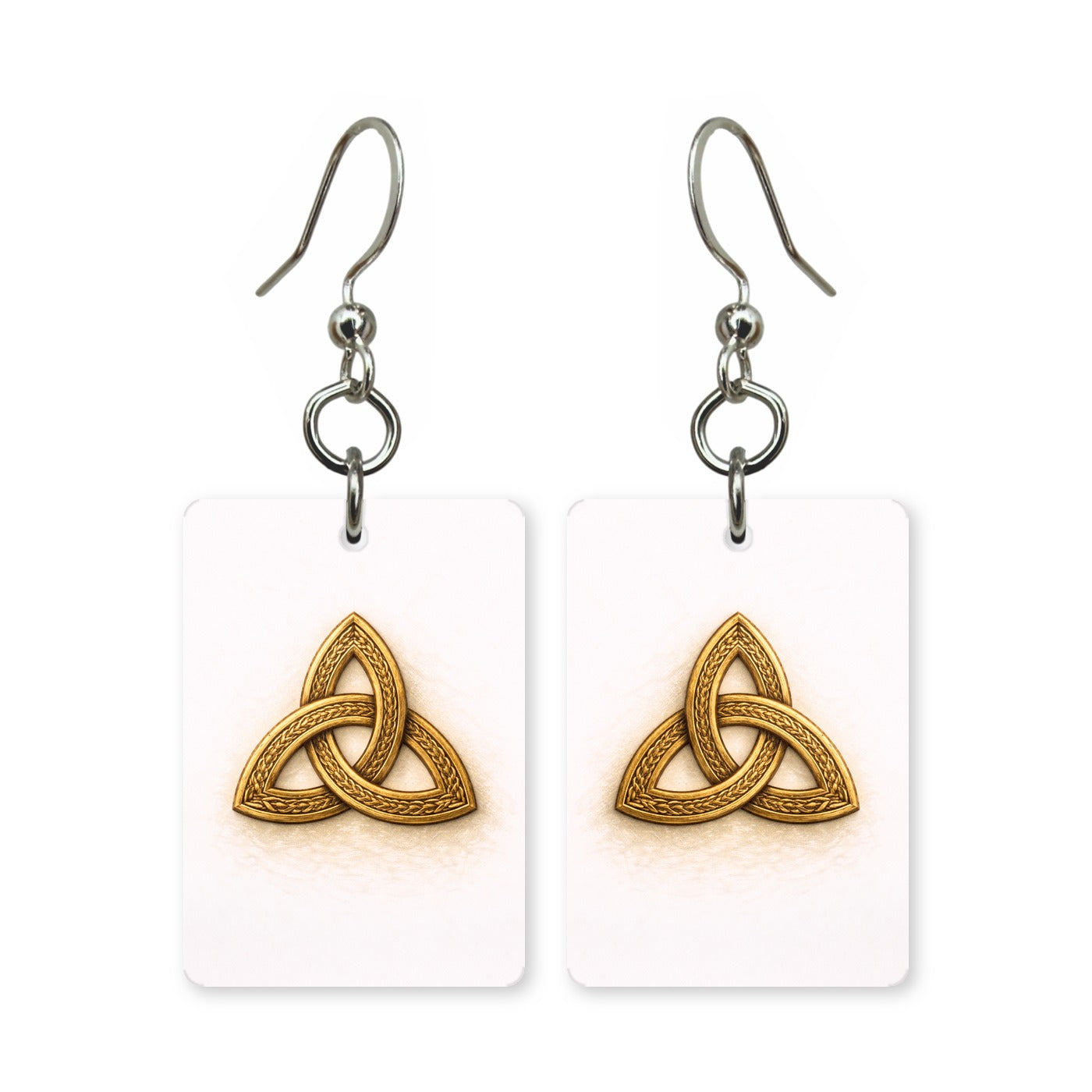 Trinity knot earrings — Celtic trinity knot in unbroken line, cut-paper art, made in USA
