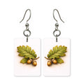 Oak and acorns earrings — oak leaves with acorns attached, cut-paper botanical art, made in USA