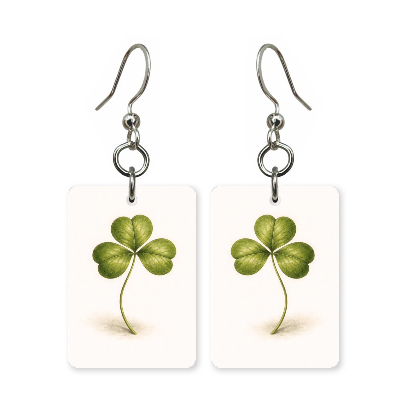Lucky shamrock earrings — bright green shamrock in cut paper, made in USA