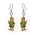Irish leprechaun earrings — leprechaun in green hat and coat, cut-paper art, made in USA
