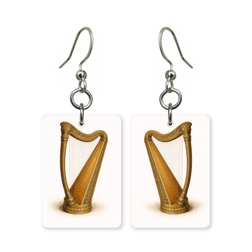Celtic harp earrings — Irish harp in cut-paper design, made in USA