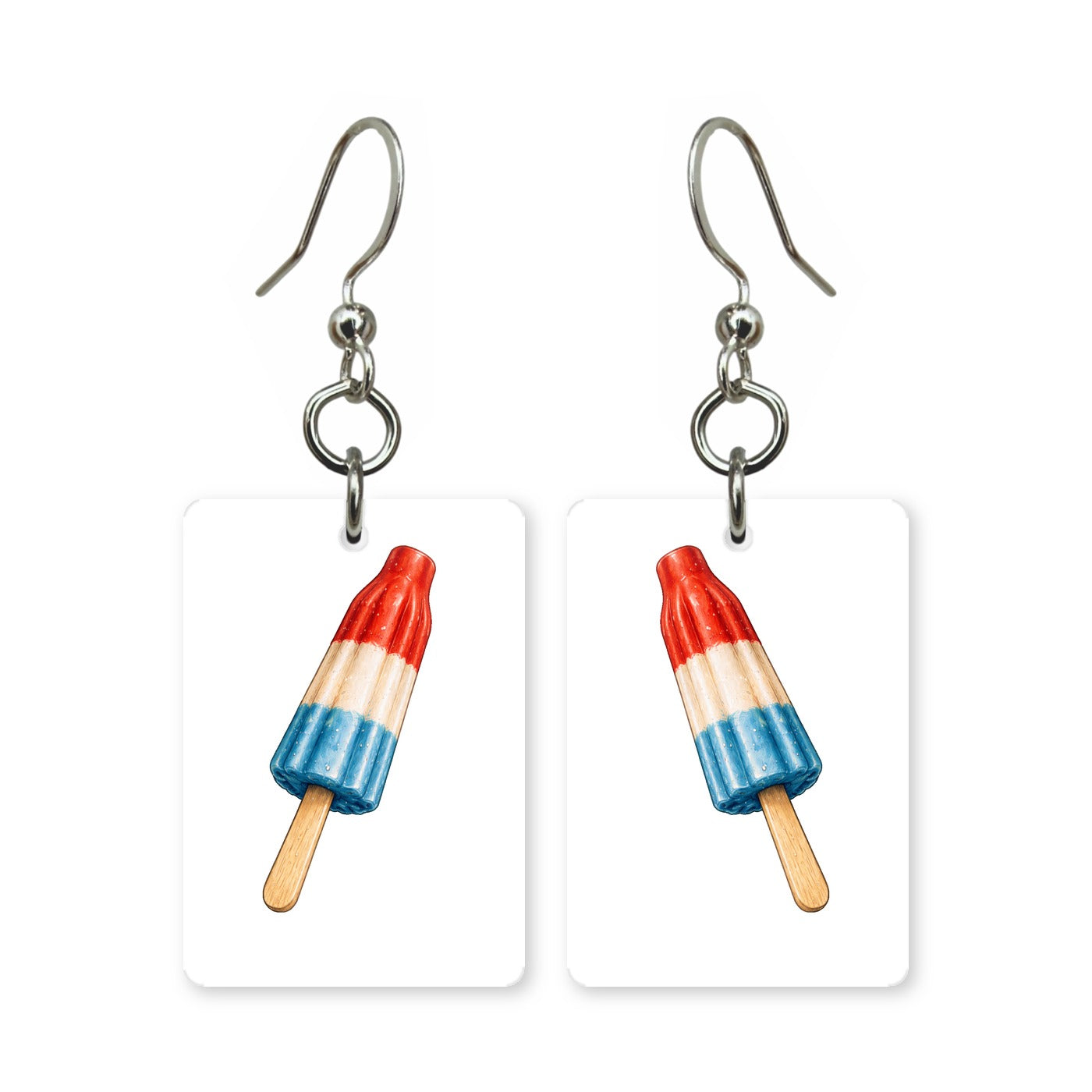 Rocket pop earrings — red, white and blue popsicle in cut paper, made in USA