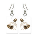 Tin can phone earrings — two tin cans on a string, cut-paper retro art, made in USA