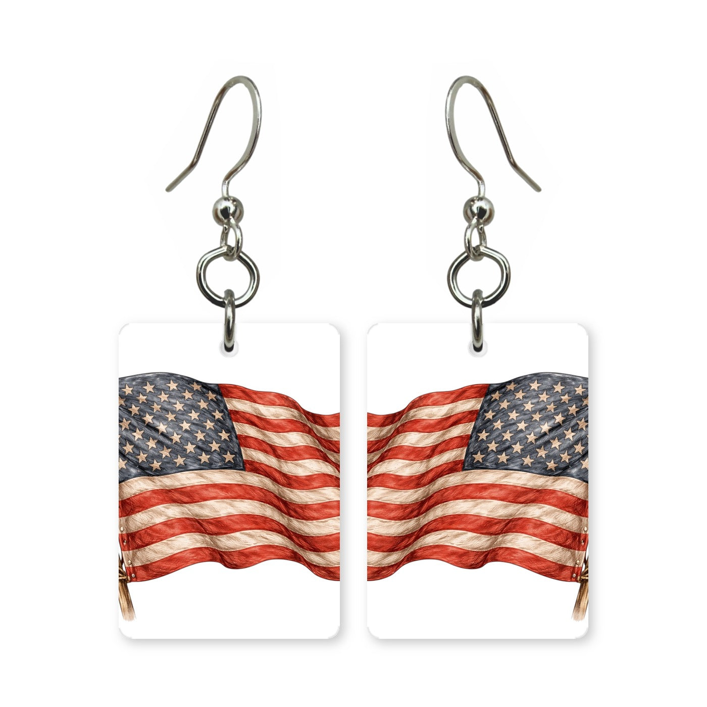 American flag earrings — Stars and Stripes in cut-paper art, made in USA
