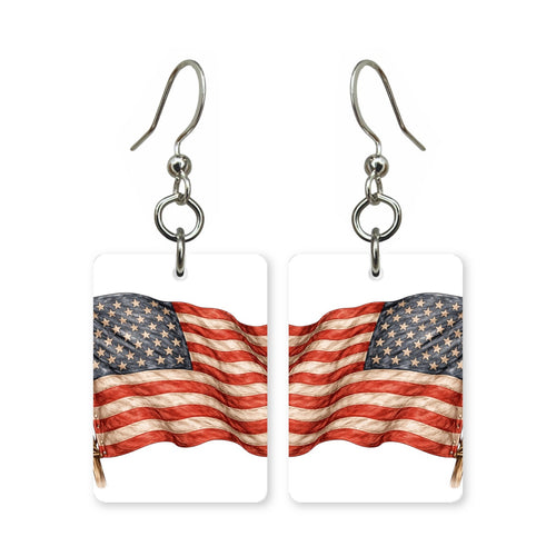 American flag earrings — Stars and Stripes in cut-paper art, made in USA