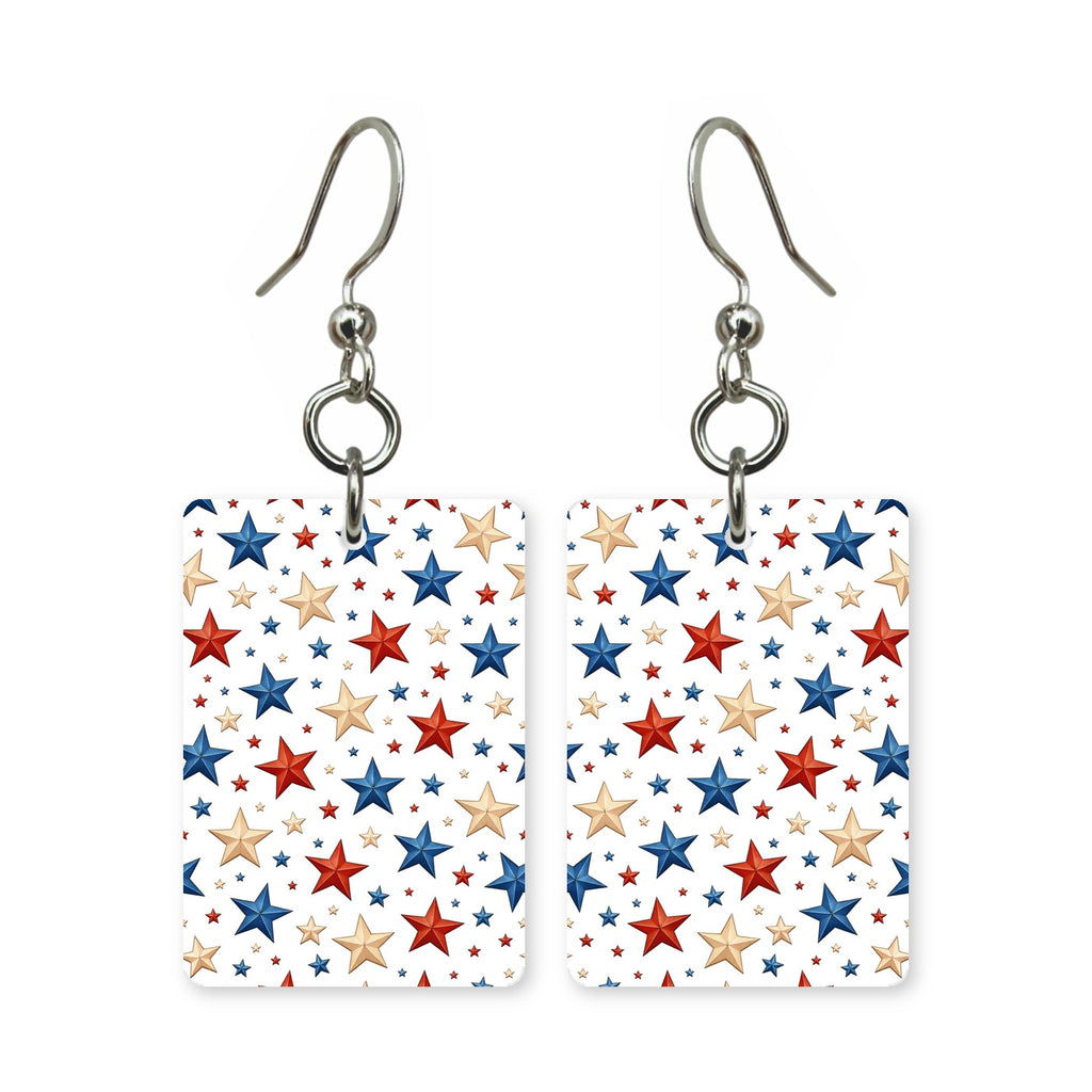 Patriotic star earrings — red, white and blue stars in cut paper, made in USA