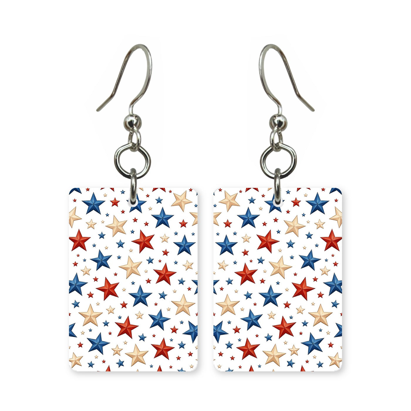 Patriotic star earrings — red, white and blue stars in cut paper, made in USA