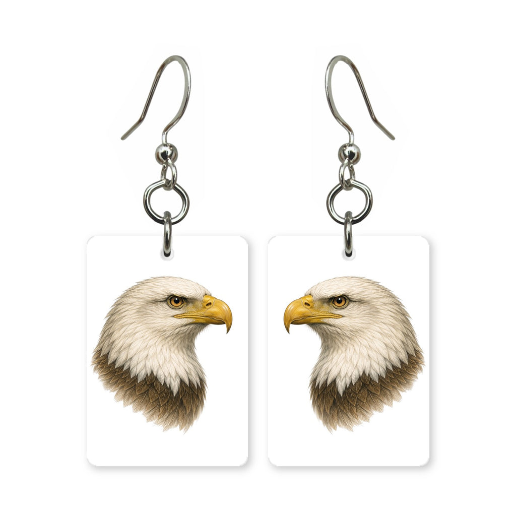 Bald eagle earrings — American bald eagle in patriotic profile, cut-paper art, made in USA