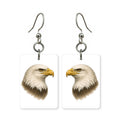 Bald eagle earrings — American bald eagle in patriotic profile, cut-paper art, made in USA