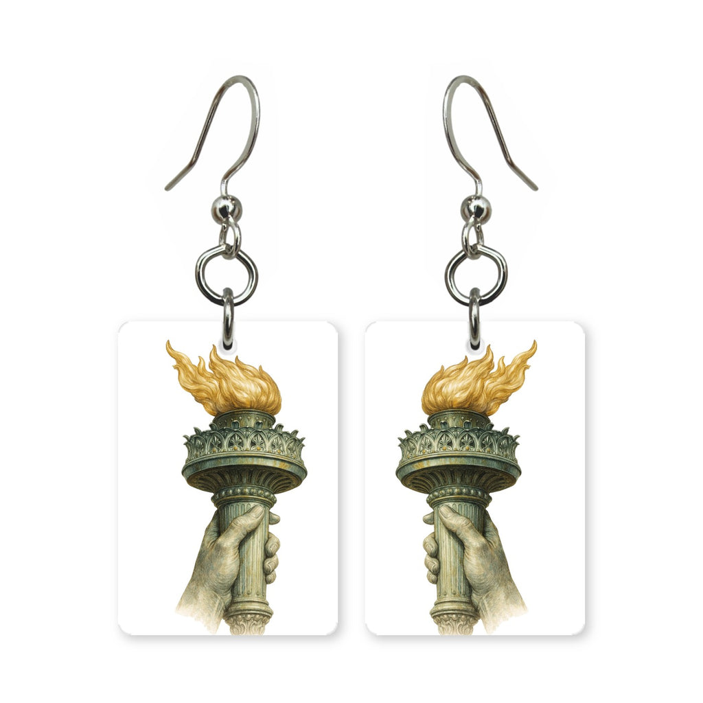 Liberty torch earrings — Statue of Liberty torch in cut-paper art, made in USA