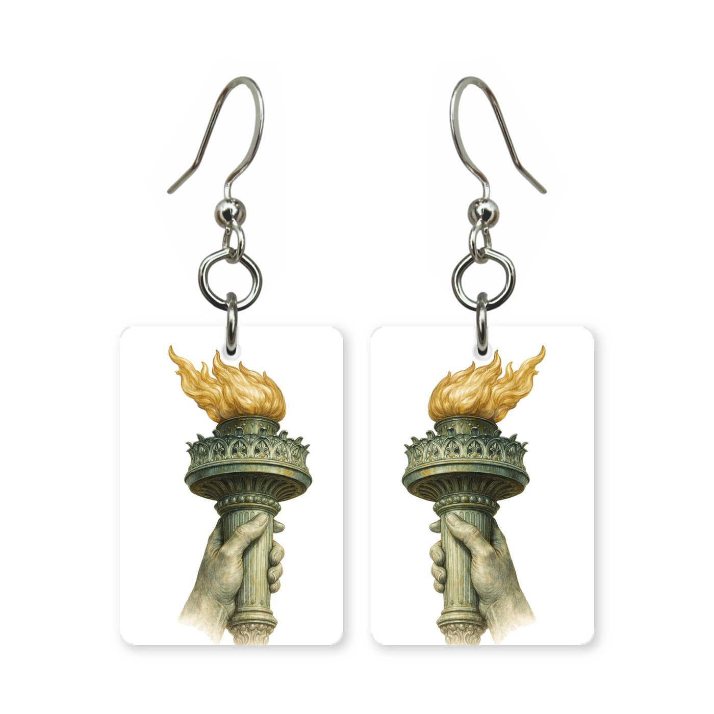 Liberty torch earrings — Statue of Liberty torch in cut-paper art, made in USA