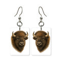 American bison earrings — shaggy buffalo portrait in cut paper, made in USA