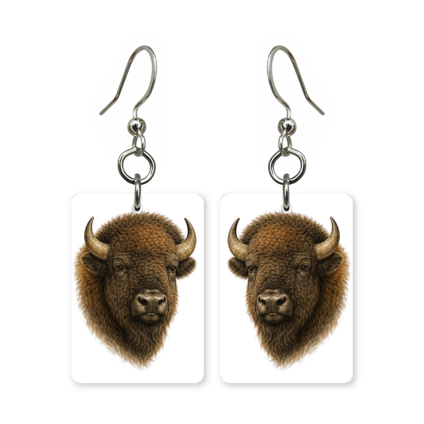 American bison earrings — shaggy buffalo portrait in cut paper, made in USA