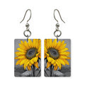 Golden sunflower earrings — sunflowers in deep warm gold, cut-paper art, made in USA