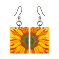 Sunset sunflower earrings — sunflowers backlit by a low sunset, cut-paper art, made in USA