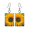 Field sunflower earrings — sunflower field running to the horizon, cut-paper art, made in USA