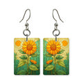 Folk sunflower earrings — sunflowers in flat folk art style, cut-paper design, made in USA