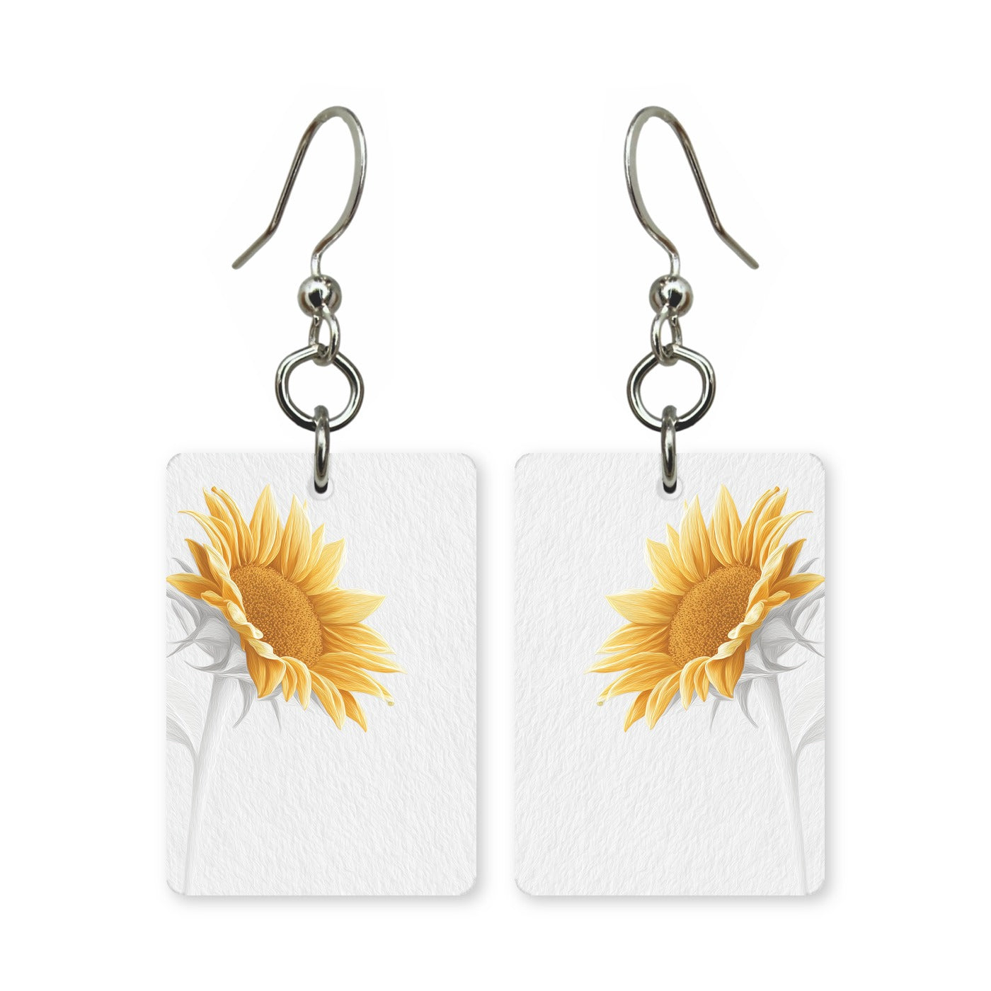 Soft sunflower earrings — sunflowers in muted gentle color, cut-paper art, made in USA