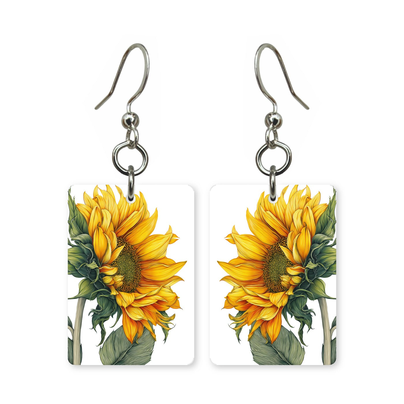 Watercolor sunflower earrings — sunflowers in loose watercolor wash, made in USA