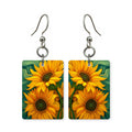 Painterly sunflower earrings — sunflowers with visible brushwork, cut-paper art, made in USA
