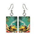 Vintage coffee earrings — retro coffee label styling in cut paper, made in USA