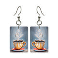 Whimsical coffee earrings — playful coffee cup design in cut paper, made in USA