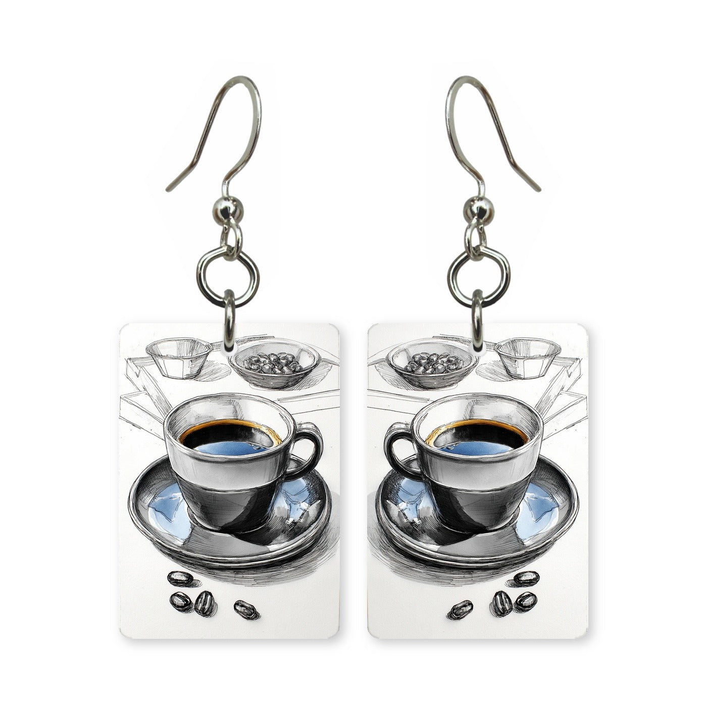 Coffee sketch earrings — coffee cup in loose line-art sketch, made in USA