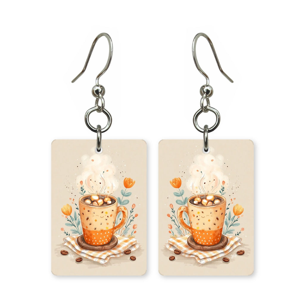 Cozy latte earrings — latte cup with foam art in cut paper, made in USA