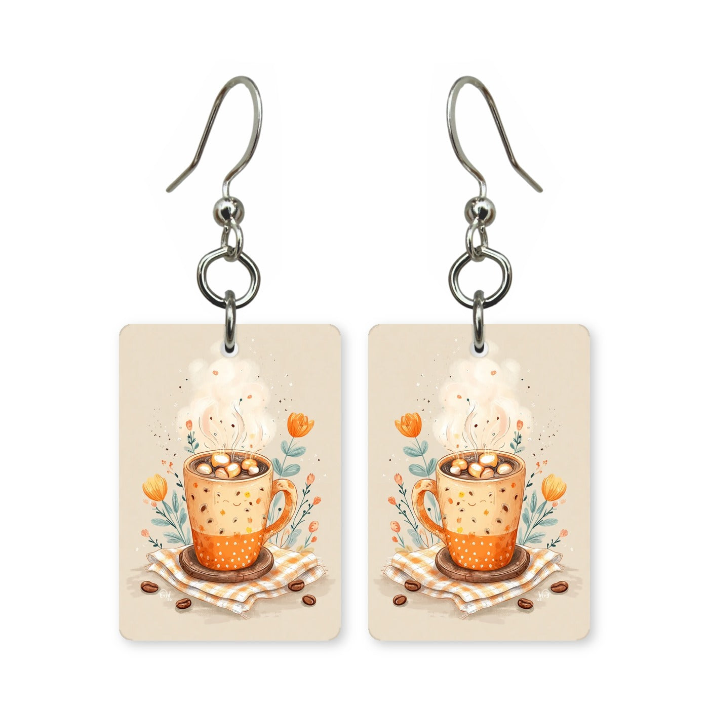 Cozy latte earrings — latte cup with foam art in cut paper, made in USA