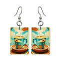 Art deco coffee earrings — coffee cup in hard deco geometry, cut-paper art, made in USA