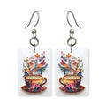 Paper art coffee earrings — coffee cup in layered cut paper, made in USA