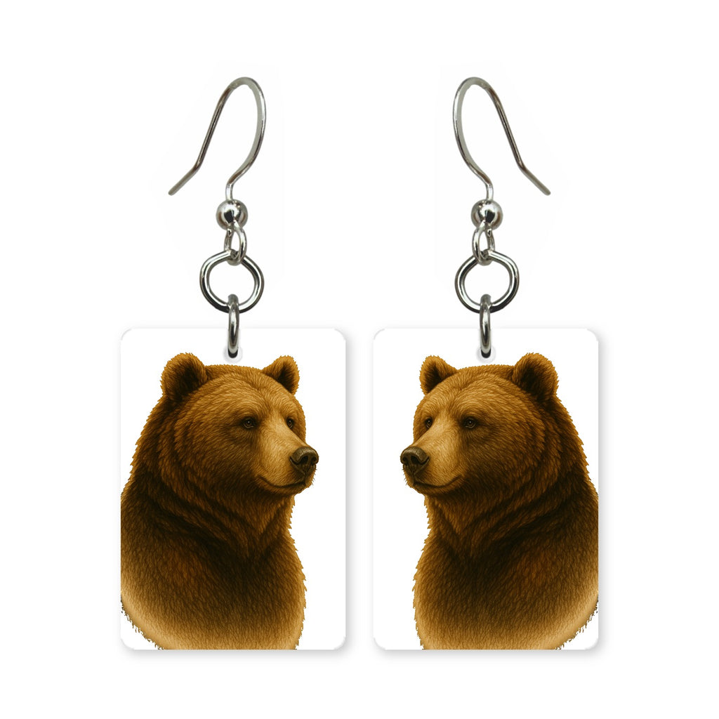 Grizzly bear earrings — grizzly standing its ground, cut-paper portrait, made in USA