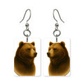 Grizzly bear earrings — grizzly standing its ground, cut-paper portrait, made in USA