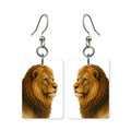 Majestic lion earrings — lion with full mane, cut-paper portrait, made in USA