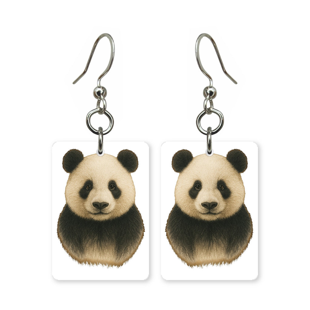 Giant panda earrings — panda sitting with bamboo, cut-paper portrait, made in USA