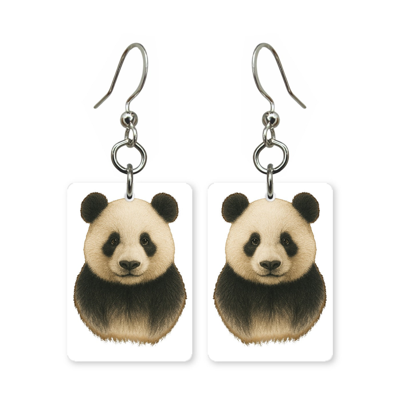 Giant panda earrings — panda sitting with bamboo, cut-paper portrait, made in USA