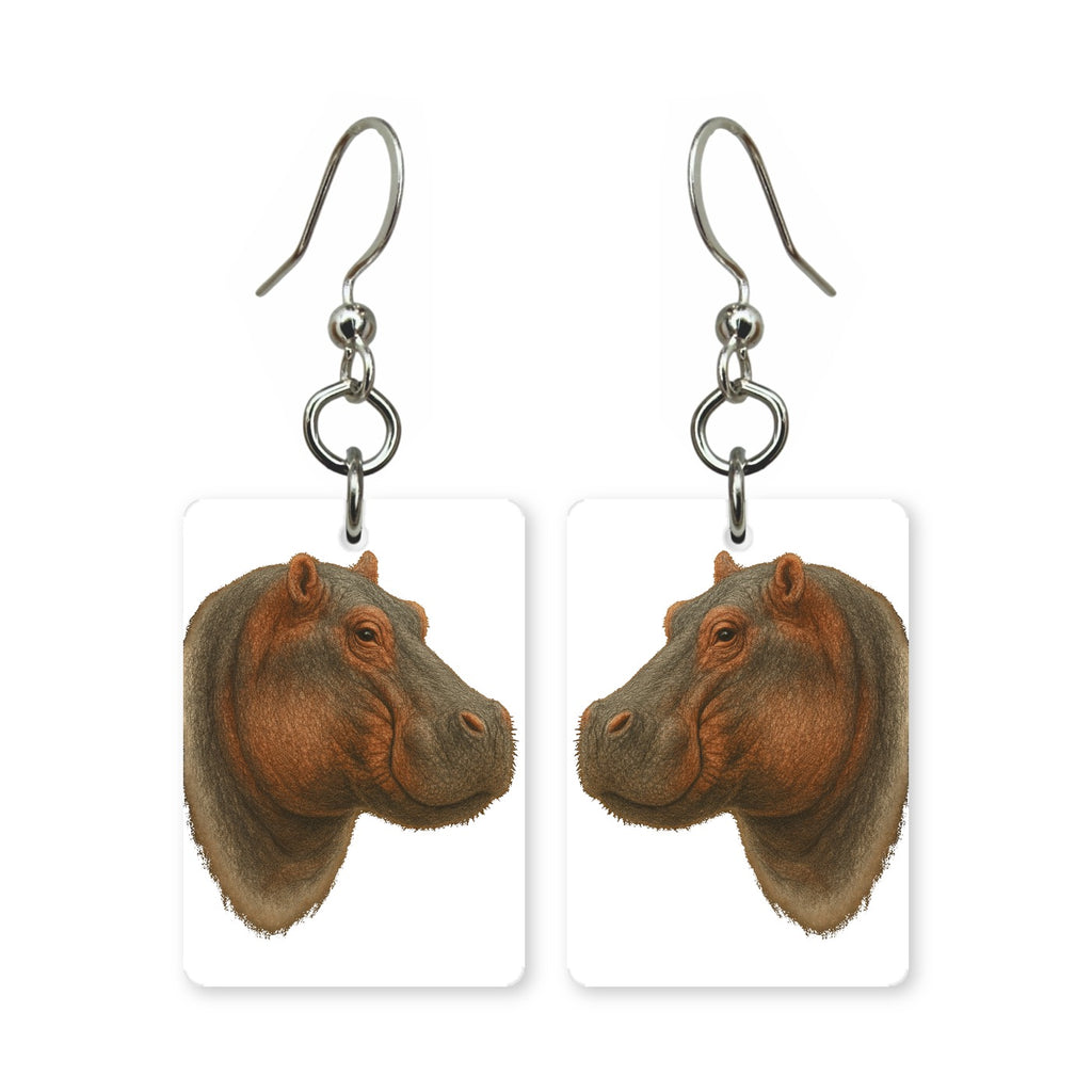 River hippo earrings — hippo submerged to the eyes, cut-paper art, made in USA
