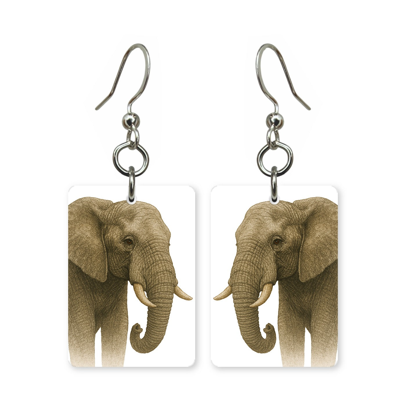 African elephant earrings — elephant in full profile, cut-paper portrait, made in USA