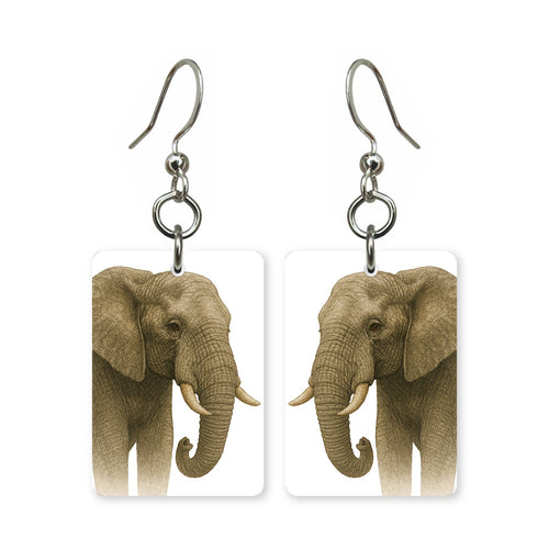 African elephant earrings — elephant in full profile, cut-paper portrait, made in USA