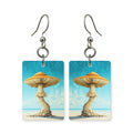 Seaside toadstool earrings — toadstools where woods meet the coast, cut-paper art, made in USA