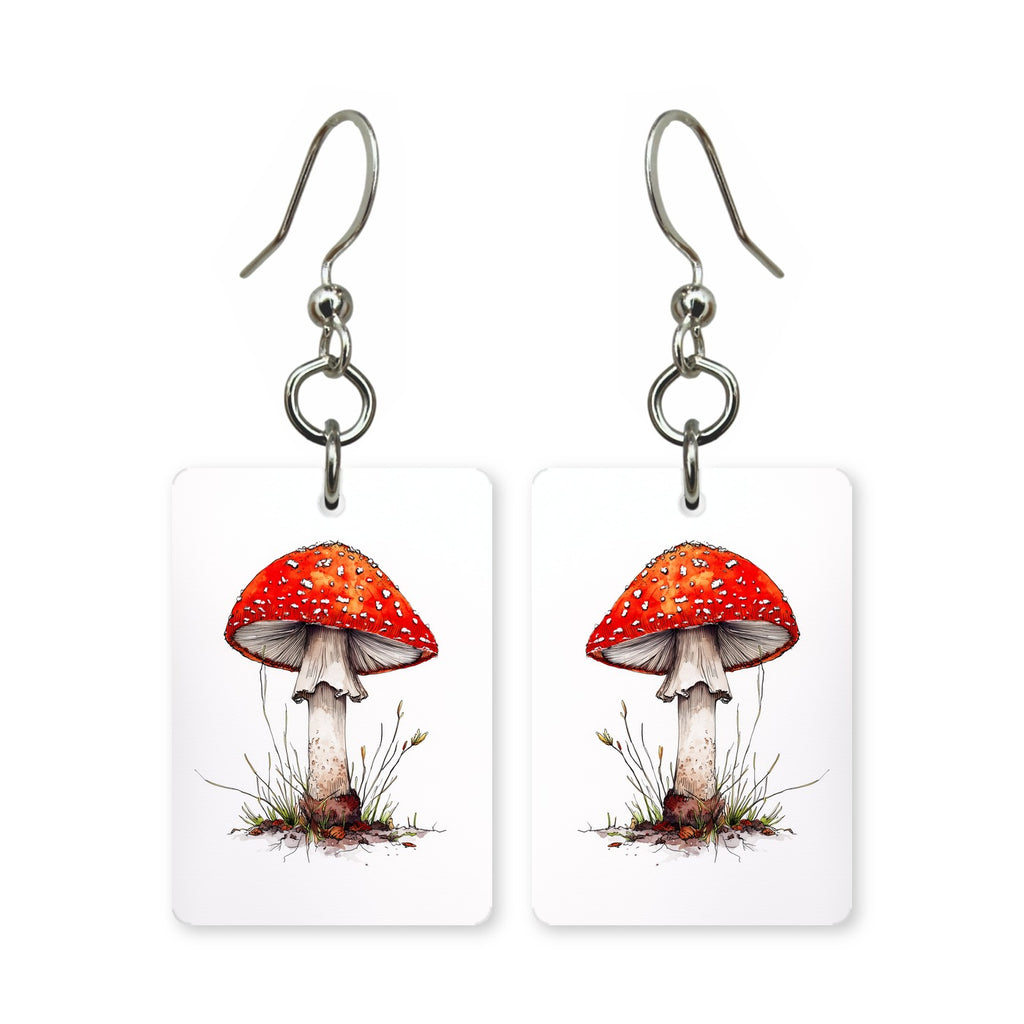 Fly agaric sketch earrings — botanical study of a fly agaric mushroom, cut paper, made in USA