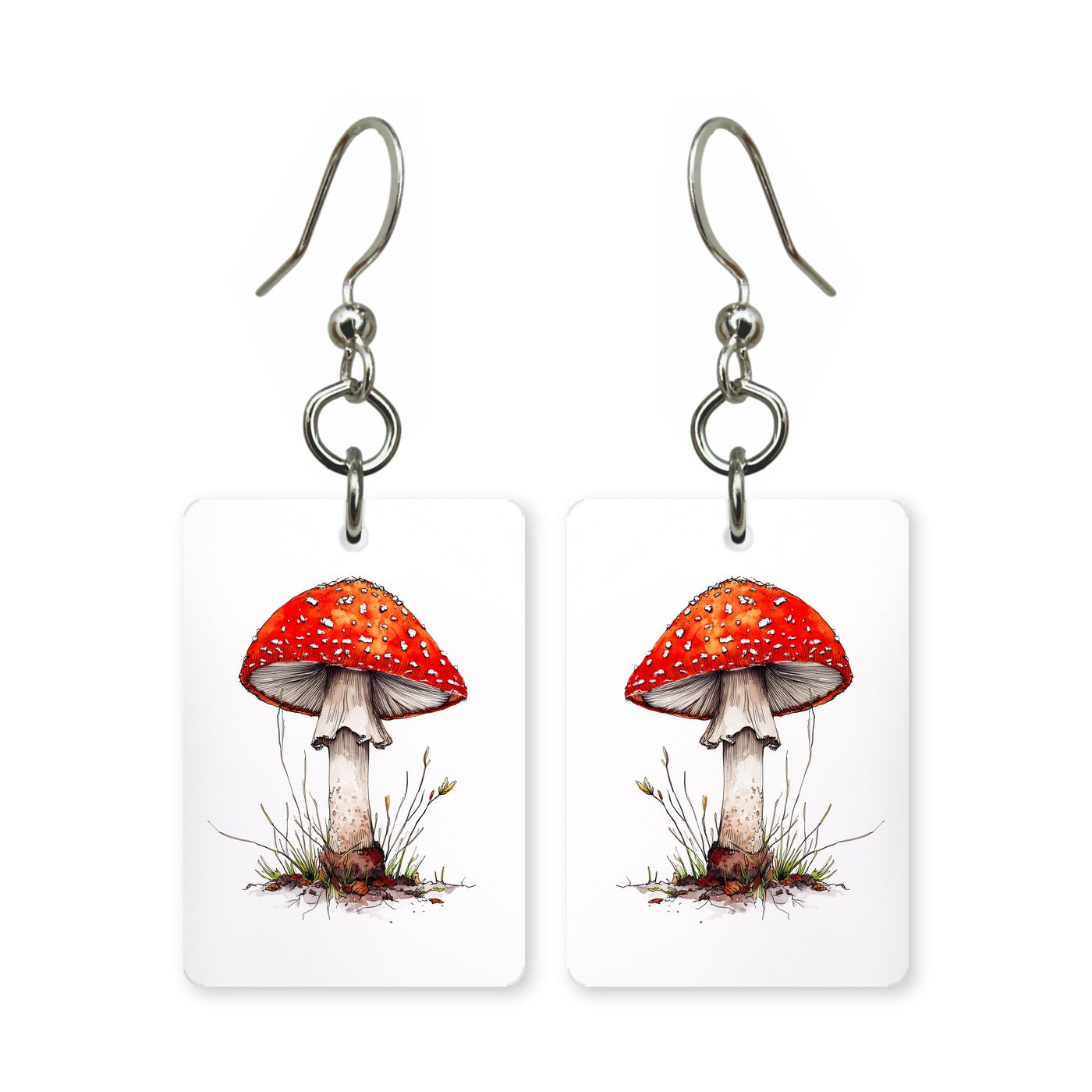 Fly agaric sketch earrings — botanical study of a fly agaric mushroom, cut paper, made in USA