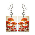 Amanita cluster earrings — cluster of spotted amanita mushroom caps, cut-paper art, made in USA