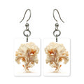 Oyster mushroom earrings — oyster mushrooms shelving off wood, cut-paper art, made in USA