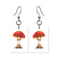 Classic toadstool earrings — red and white spotted mushroom, cut-paper art, made in USA