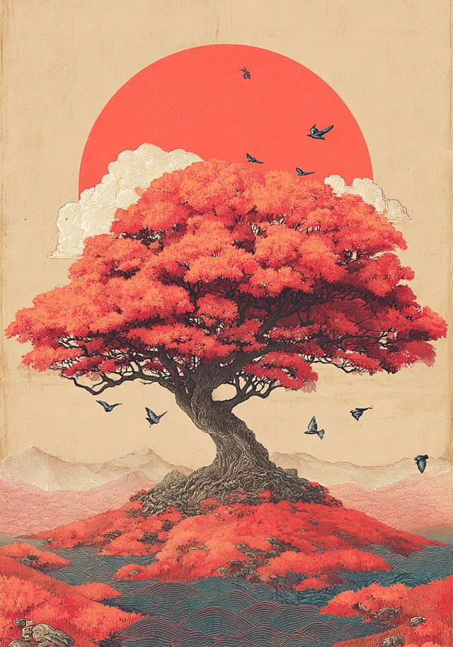 Crimson Sun Tree Earrings | FW123B